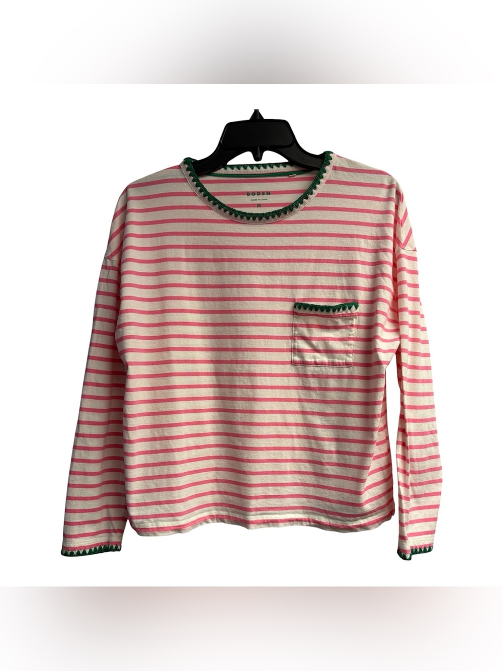 Boden 100% Cotton Striped Blanket Pocket Tee Shirt Size Medium - Picture 2 of 5